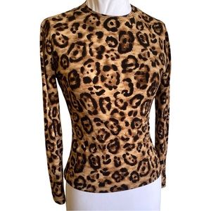 LEOPARD PRINT CREW NECK LONG SLEEVE STRETCHY T SHIRT ANIMAL PRINT CHEETAH PRINT